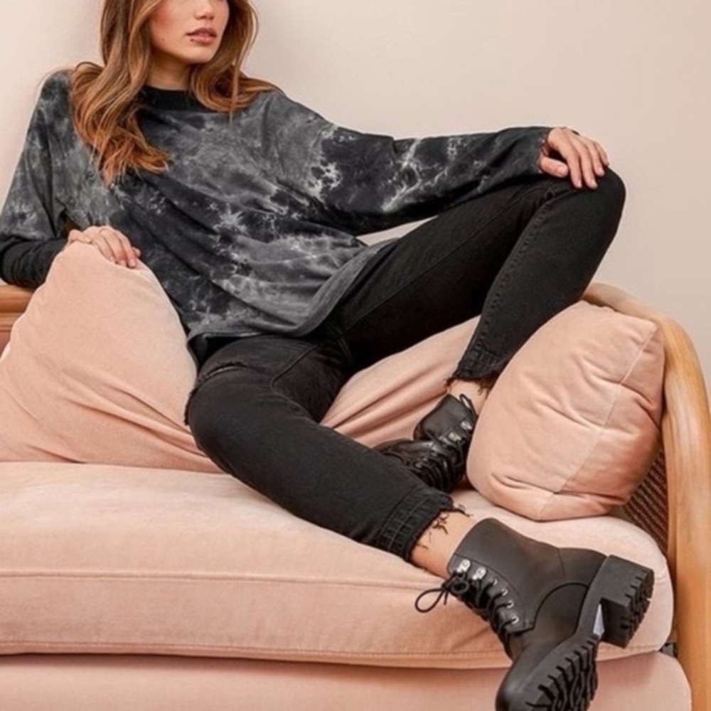 We The Free Women’s Black Grey Tie Dye Mock Neck Long Sleeve Top - Picture 5 of 13